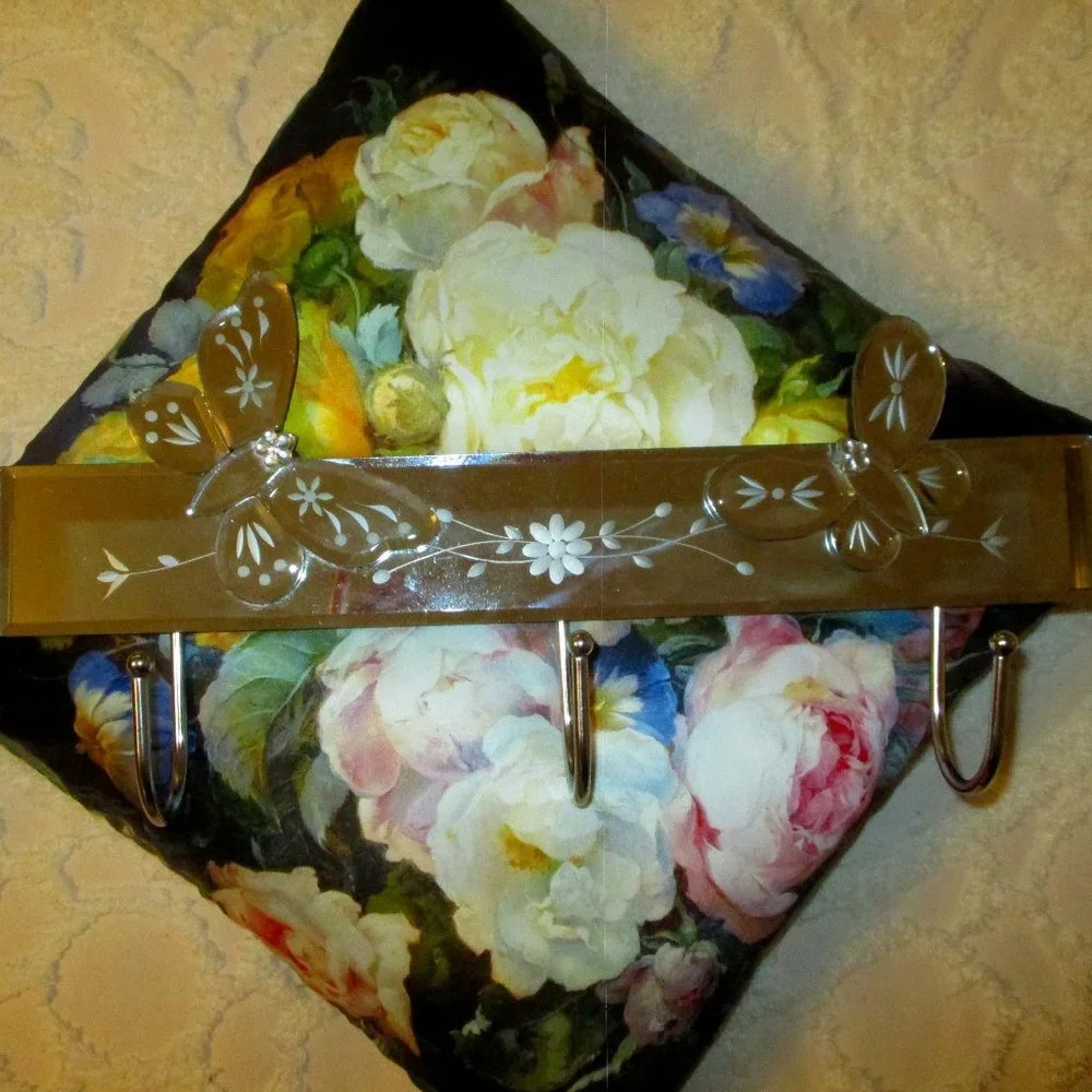 Mirrored Butterfly 3 Hook Wall Rack